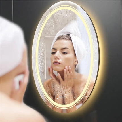 LUVODI Bathroom Mirror LED Light Oval Frameless Shower Shaving Makeup Mirror for Restroom Washroom Dimming Defog