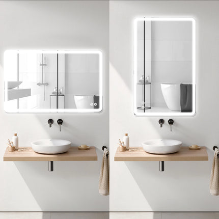 Round Bathroom Mirror with LED Lights Wall-mounted Anti-fog Mirror Light Touch Switch Color Temperature Adjustable Stepless Dimm