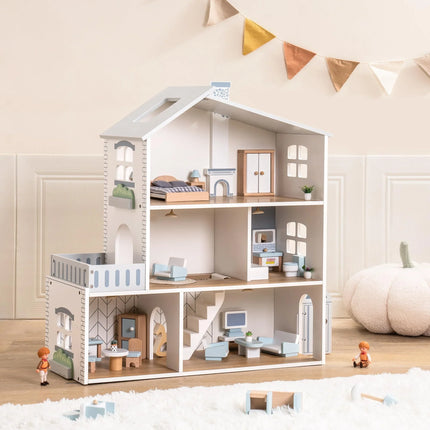 Robud Wooden Dollhouse 6 Rooms 29 Realistic Accessories 4-6" Dolls  Nordic Style Kids Toddlers Gift Ages 3+