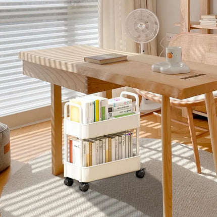 2 Tiers Movable Bookshelf Multi-Functional Storage Shelve Book File Organizer Mobile Book Cart for Home Bedroom School Office