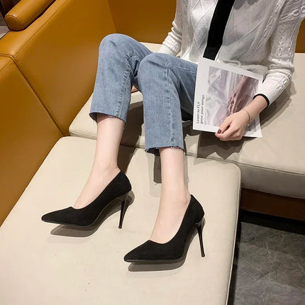 Women Pumps Sexy Suede Ponited Toes High Heels Fashion Office Stiletto Party Red Wedding Shoes Female Comfort Women Shoes
