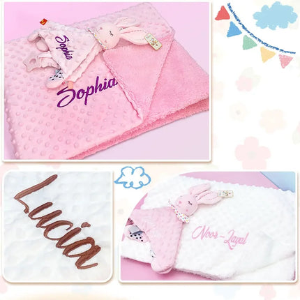 Personalized Baby Blanket Newborn Stroller Sleeping Dolls Custom Blanket With Name Soft Plush Soother Appease Towel Cover Gift