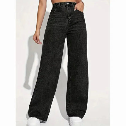 High Waist Straight Leg Casual Jeans Women's Sweet And Spicy Style Loose Long Pants Cotton
