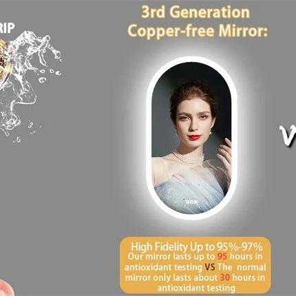 Oval LED Bathroom Mirror 500x1000mm Wall Vanity Mirror with Anti-fog 3 Colors Dimmable Lighting Smart Switch Memory Function