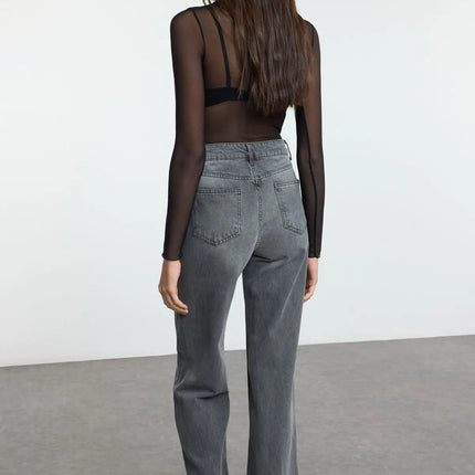 Trendyol TYZA Women's Jeans Casual Beltless Wide Leg Denim Plain Jeans Wide Leg Casual Pants Denim Pants