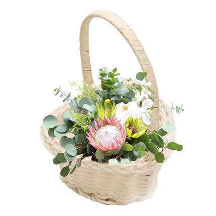 Rattan Basket With Handle Handheld Woven Basket Woven Mini Hand-Carried Basket Rattan Woven Small Flower Basket For Wedding