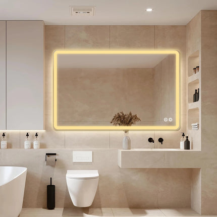 Round Bathroom Mirror with LED Lights Wall-mounted Anti-fog Mirror Light Touch Switch Color Temperature Adjustable Stepless Dimm