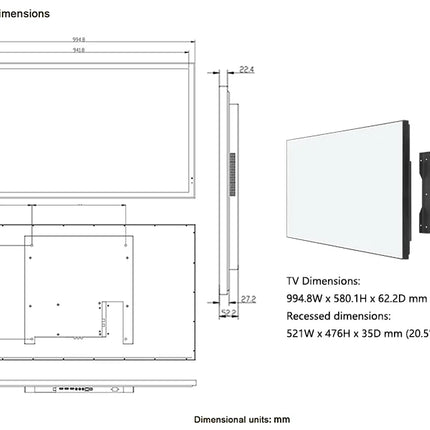 Soulaca 43inch Mirror TV Large Smart 4K Screen Vanishing IPX6 Waterproof for Bathroom SPA Google System WiFi Bluetooth