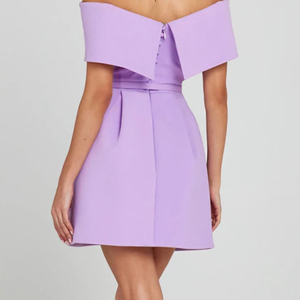 Slash Neck Off The Shoulder Solid Mini Dress, Women Spring Summer Patchwork Simple Party Dress, 2024 Short Sleeve Ladies Dress