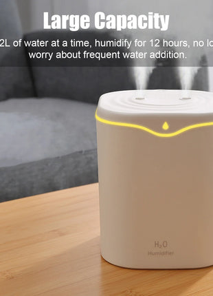 2L Double Spray Humidifiers with LED light Cool Mist Auto Shut-Off Humidifier Portable Desk Humidifiers for Bedroom Home Room