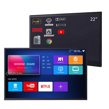 Souria 22 Inch Black Color Smart Bathroom TV IP66 Waterproof Android Display WiFi Bluetooth Television Hotel ATSC DVB Advertise