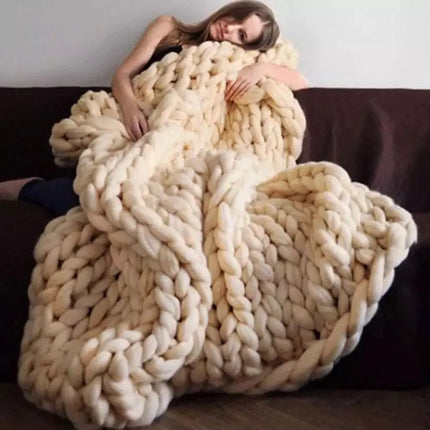 Handmade Chunky Knit Blanket Large Thick Wool Bulky Knitting Throw for Bedroom