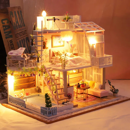 Wooden Mini Doll House 3D Puzzle Small House Kit Assembly Model Building Model Toy