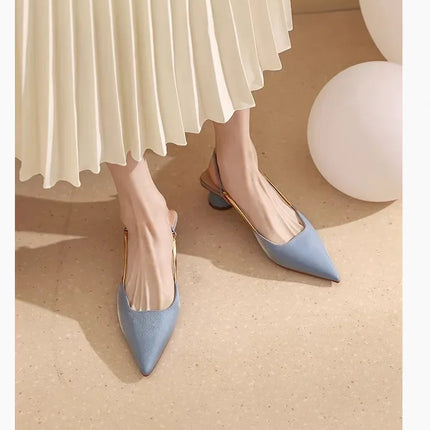 Women's Low Heels Sandals Fashion Pointed Toe Women's Stiletto Heels Slingback Casual Slippers Wedding Bride 2024 New