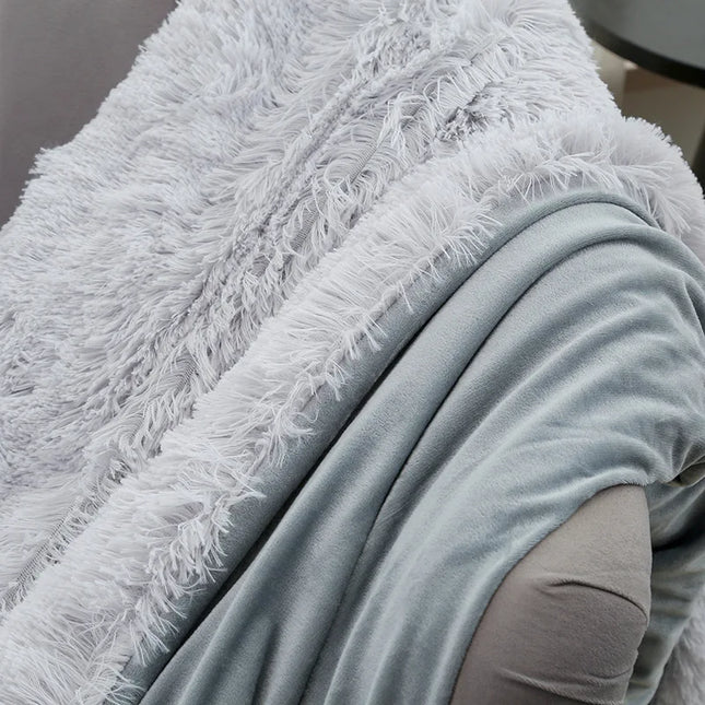 Double-sided Velvet Blanket Soft Fluffy Throw Blanket For Sofa Bed Long Plush
