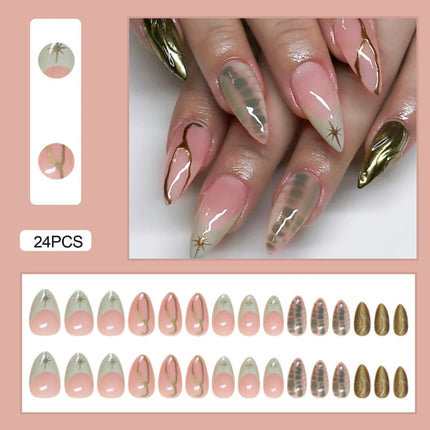 24pcs White Flower Fake Nail Tips Ins Yellow Pink Blush False Nails