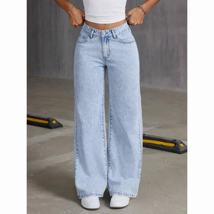 High Waist Straight Leg Casual Jeans Women's Sweet And Spicy Style Loose Long Pants Cotton
