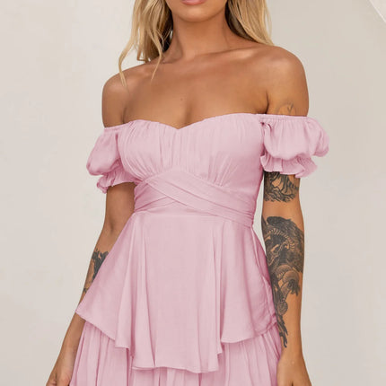 2024 Short Sleeve White Dress Women‘s Summer Dress Fashion Ruffle Mini Dress Sexy Strapless Dress