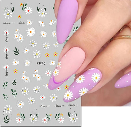3d Nail Art Decals Elegant White RoyalBlue Roses Flowers