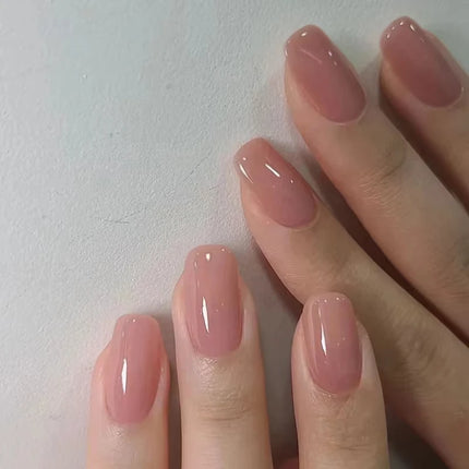 24Pcs Oval Short Pink Press on Nails Simple Ombre Spring False Nail