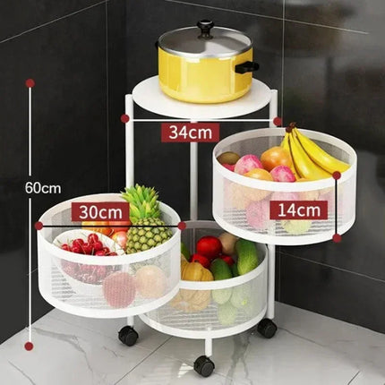 Rotating Vegetable Baskets Multi-Layer Kitchen Trolley Round Fruits Shelf Snacks Storage Rack Movable Bathroom Organizer Cart
