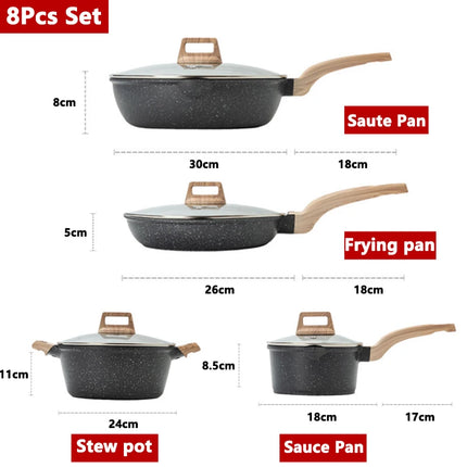 8Pcs Pots and Pans Set Non Stick Kitchen Cookware Nonstick Granite Cooking Sets
