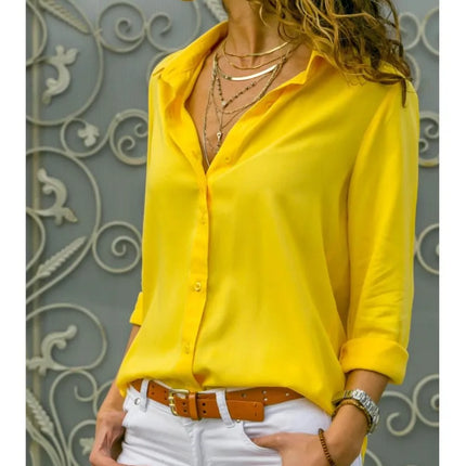 Women Shirt Spring Summer Casual Long Sleeve Button Solid Color Blouses And Tops 2023 Office Ladies Shirts White Top S-5XL