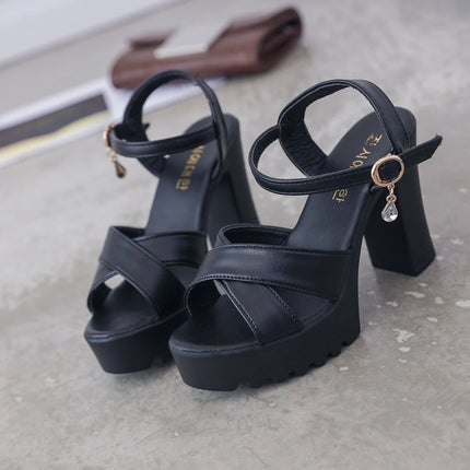 Sandals for Women One Word Summer 2024 Block Heel Ladies Shoes Wedge with Platform Waterproof Footwear Chunky Super-high Beige