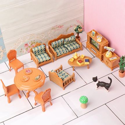 1:12 Dollhouse Miniature Dining Table Chair Sofa Tea Table TV Cabinet Set Model