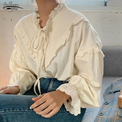Cotton Blouse White Shirt Fashion Women Blusas Mujer De Moda OL Style Tops Casual Ladies Long Sleeve Shirts and Blouses 3496