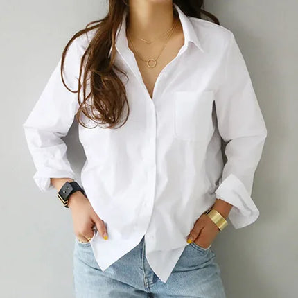 Cotton Blouse White Shirt Fashion Women Blusas Mujer De Moda OL Style Tops Casual Ladies Long Sleeve Shirts and Blouses 3496