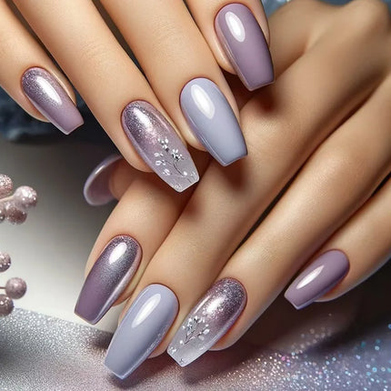24Pcs Fashion Fake Nails Press on Long Ballet False Nails Art