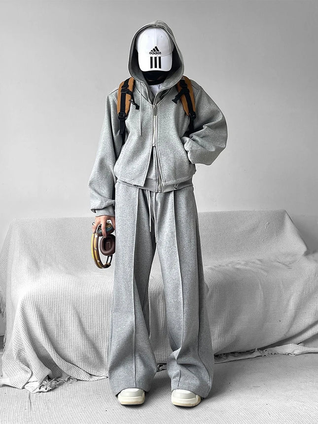 Vintage Wide leg Flared Sweatpants womans mans Sport Straight Long Casual Trousers Oversize Heavy Duty Track Pants Black Gray