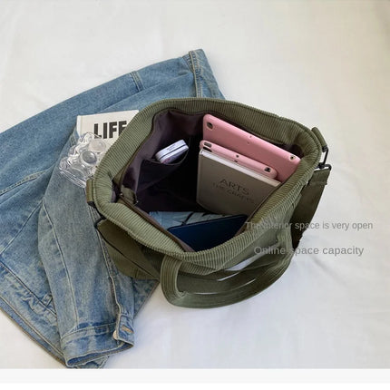 Fashion Versatile Shoulder Bag College Wind Commuting Corduroy Square BagUnisex Large Capacity Leisure Portable Crossbody Bag