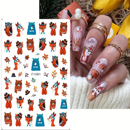 1PCS New Autumn Flowers Nail Decals Animal Nail Stickers Flower