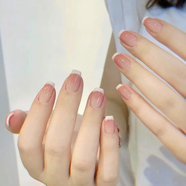 10pcs Pink French Handmade Nails Short French style Handmade Wear Nail for Women&Girl Whitening