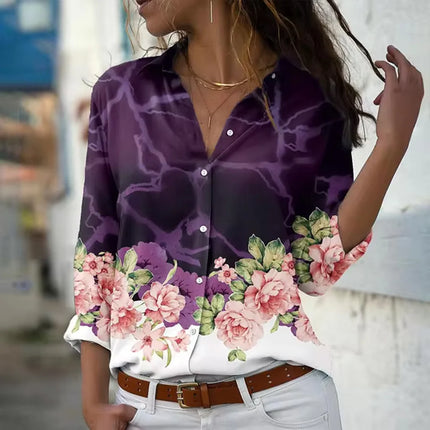 Fashion Long Sleeve Shirt Summer Breathable Single-Breasted Lapel Top 3d Floral Printed Button Shirts Women's Clothing Autumn