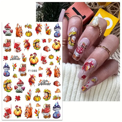 1PCS New Autumn Flowers Nail Decals Animal Nail Stickers Flower