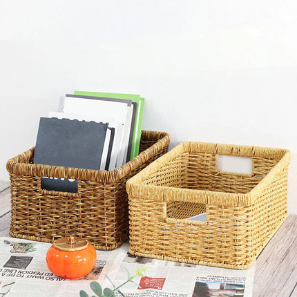 Imitation Rattan Storage Basket Storage Basket Bin Organizer Woven Baskets for Bedroom Kitchen Home Bathroom Coffee Table