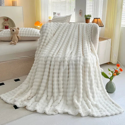 Rabbit Fur Throw Blanket Flannel Wool Nap Sofa Blanket Blanket