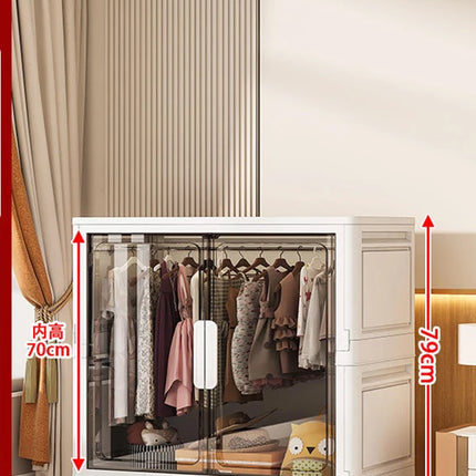 Double Door Open Clothes Storage Organizer with Wheels Foldable Wardrobe Cabinet Baby Cupboard Organizing Box Containers Bin