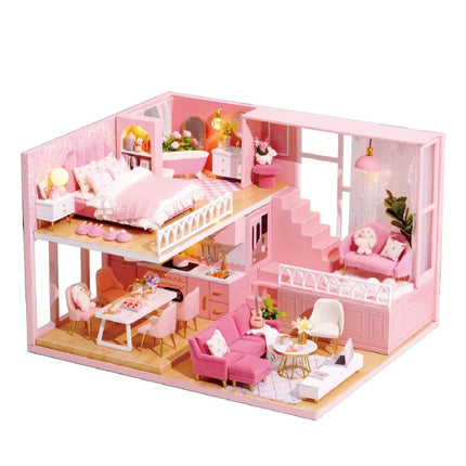 Doll House Kit 3D Wooden Mini DollHouse Assembly Building with Furniture Kit Toys Children's