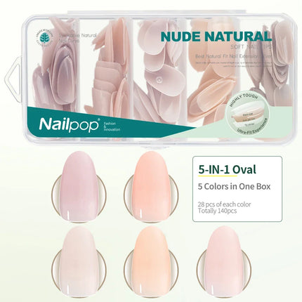Nailpop 3-IN-1 Nude Natural Soft Nail Tips Set 140PCS Skin Tones Press on Nails
