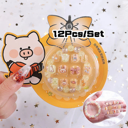 120Pcs Candy Child Nail Tips Full Cover Short False Kids Fingernails Colorful Festival  Press on Nails Grils Cute Manicure Tool%