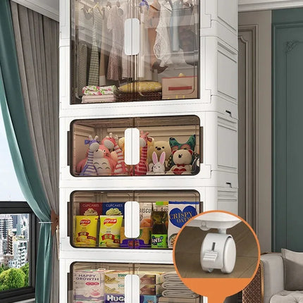 Double Door Open Clothes Storage Organizer with Wheels Foldable Wardrobe Cabinet Baby Cupboard Organizing Box Containers Bin
