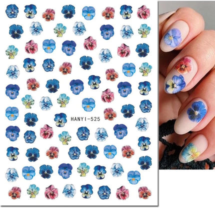 3d Nail Art Decals Elegant White RoyalBlue Roses Flowers