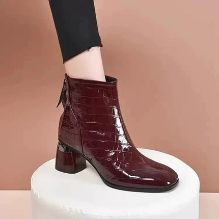 cresfimix botas femininas women cute round toe high quality wine red back zip high heel autumn boots lady cool black shoes ab715