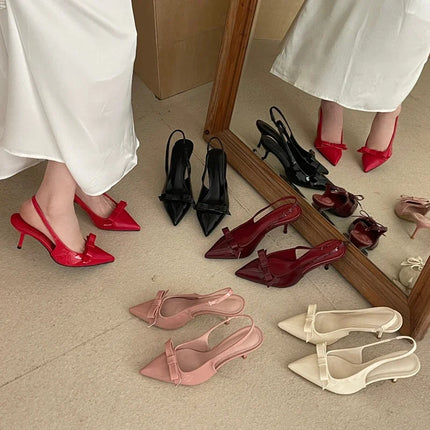 Eilyken New Design Slingbacks Butterfly-knot Women Pumps Sexy Pointed Toe Thin Heels Stripper Party Shoes Large Size 35-43