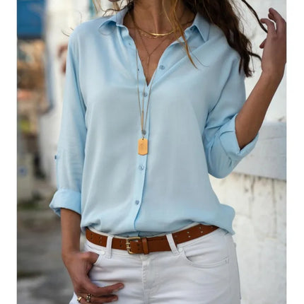 Women Shirt Spring Summer Casual Long Sleeve Button Solid Color Blouses And Tops 2023 Office Ladies Shirts White Top S-5XL