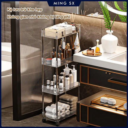 Mobile Storage Rack Trolley Organizer With Wheels Acrylic Narrow Slit Storage Cabinet Bathroom